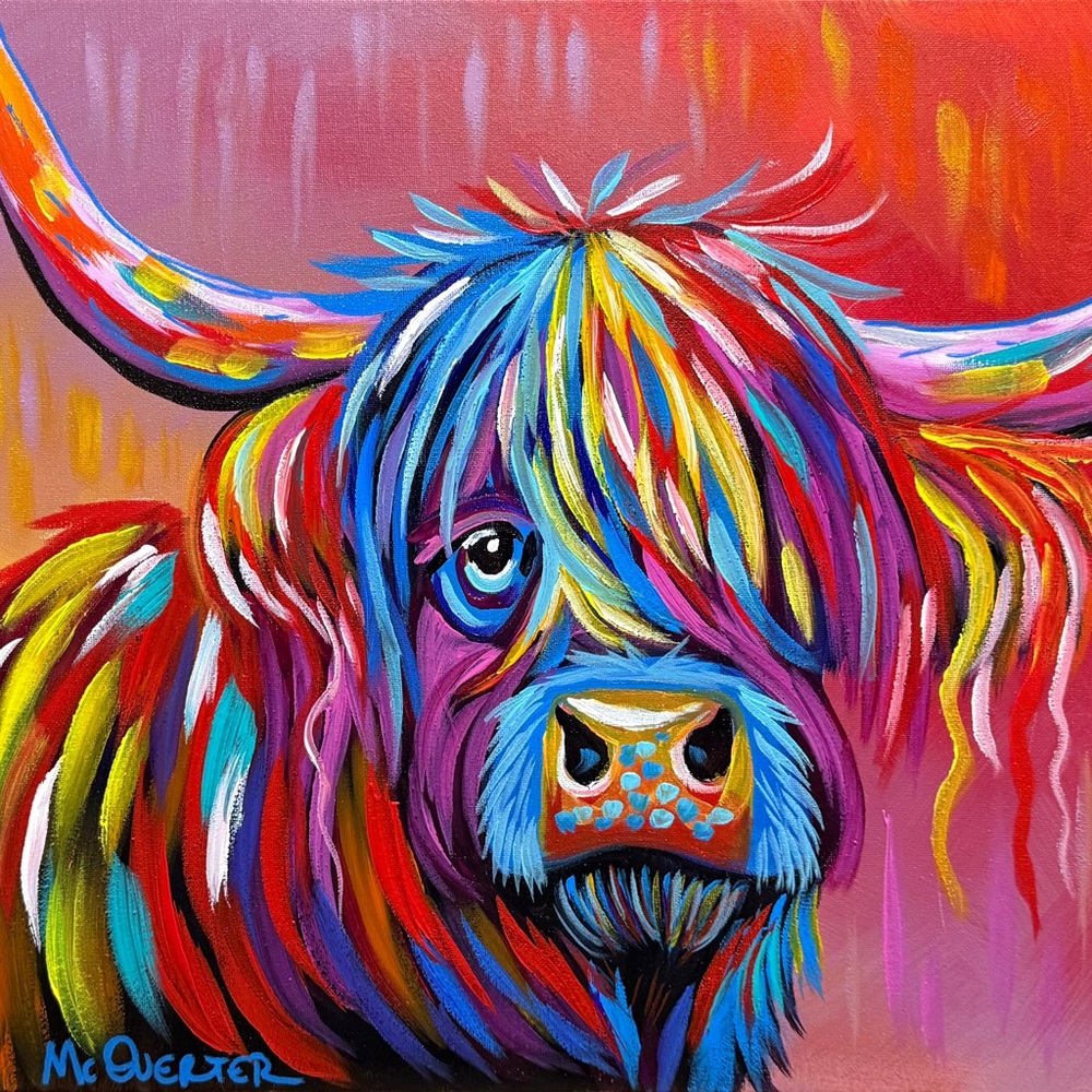 Original Art- Colorful Highland Cow Painting- signed by the Artist- Me :)